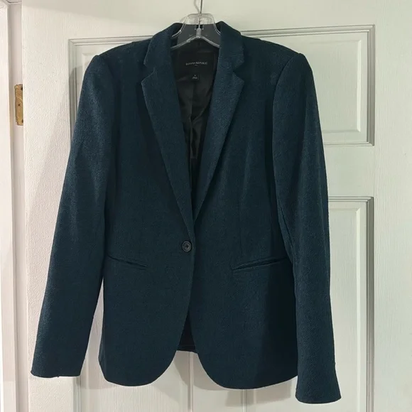 Green and black woven wool blend blazer - Picture 1 of 3